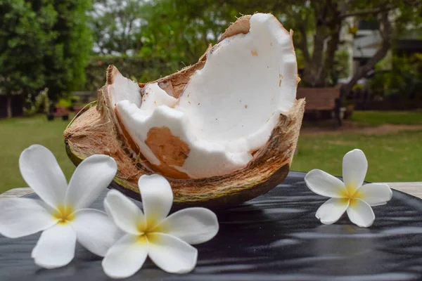 찢어진 부드러운 코코넛 코코넛 수있다 부드러운 코코넛 코코넛 주제입니다 부드러운 — 스톡 사진