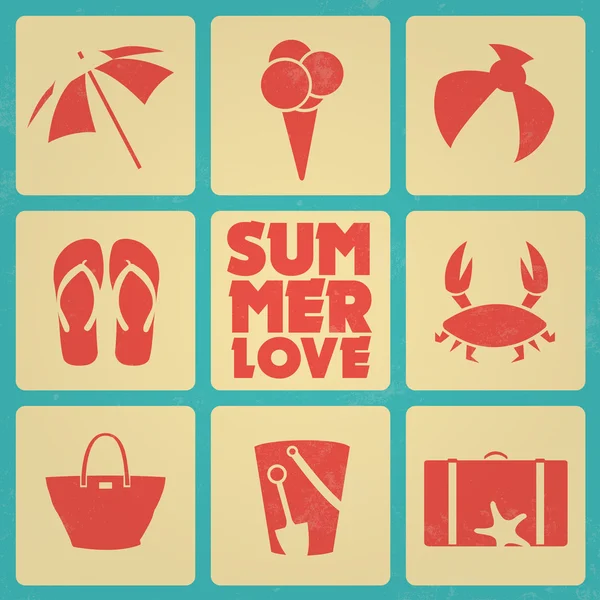 Vintage summer poster with icons - Retro colors — Stock Vector