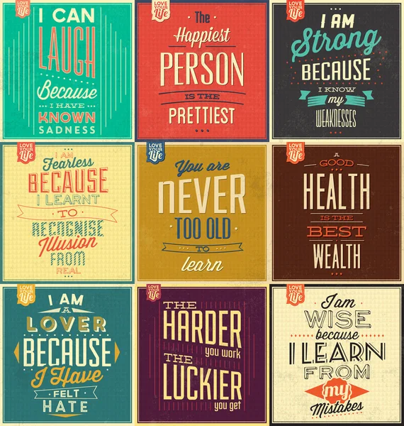Set Of Vintage Typographic Backgrounds - Motivational Quotes - Retro Colors With Calligraphic Elements — Stock Photo, Image