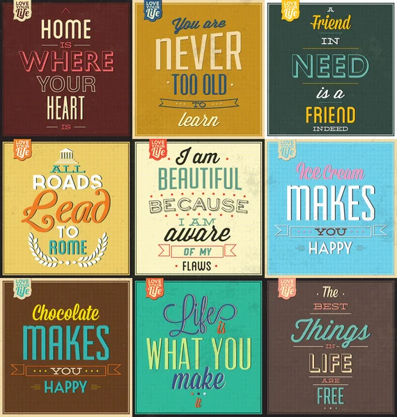 Conjunto de fundos tipográficos vintage - Citações motivacionais - Cores retro com elementos caligráficos — Fotografia de Stock