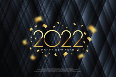 2022 Mutlu Yıllar zarif tasarımı - Dark Gray arka planında altın 2022 logo numaralarının vektör çizimi - 2022 için mükemmel tipografi lüks tasarımlar ve yeni yıl kutlamalarını kaydedin.