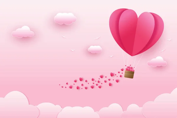 Aşk Sevgililer Günü Nün Tasviri Kalp Şeklinde Balon Gökyüzünde Bir — Stok Vektör