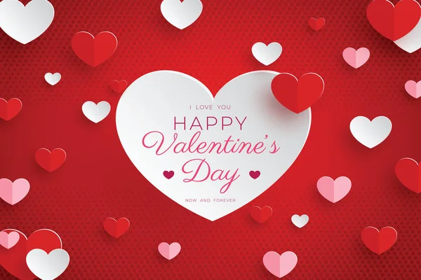 День Святого Валентина Бумажном Стиле Сердцем Формы Сердцем Слова Люблю — стоковый вектор