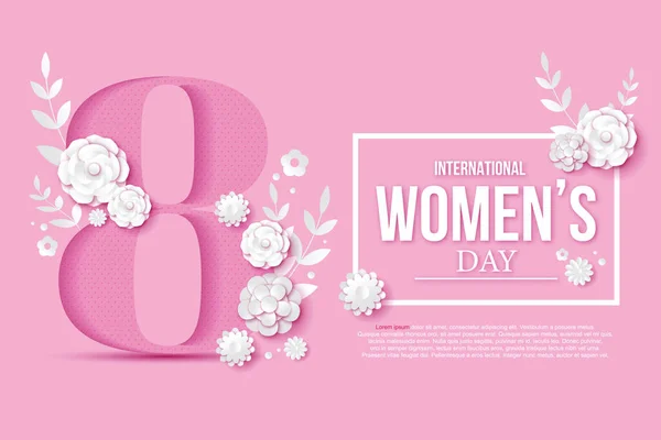 March Greeting Card International Womens Day Paper Cut Number Paper — Stock Vector