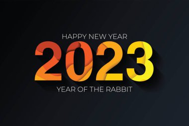 2023 vektör turuncu ve sarı kağıt koyu arkaplanda kesilmiş. 2023 vektör kavramı. Şenlikli sayı dizaynı. Tavşan yılı. Harf 2023 vektör kavramı EPS 10