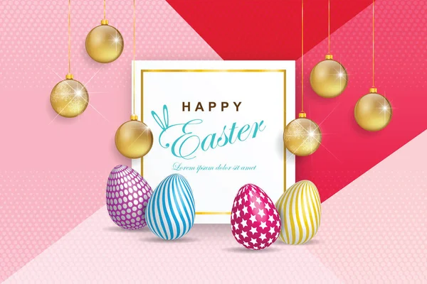 Vector Illustration Happy Easter Holiday Golden Ball Sparkles Beautifully Colorful — Stock Vector