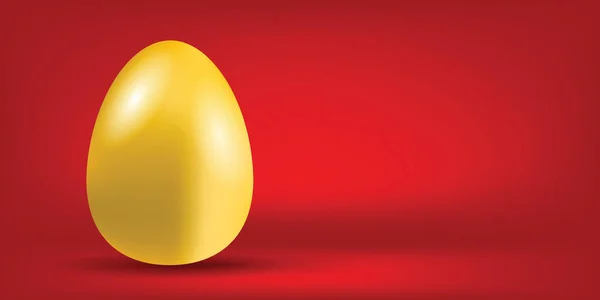 Одно Блестящее Золотое Яйцо Простом Красном Фоне Имеет Большое Пространство — стоковый вектор