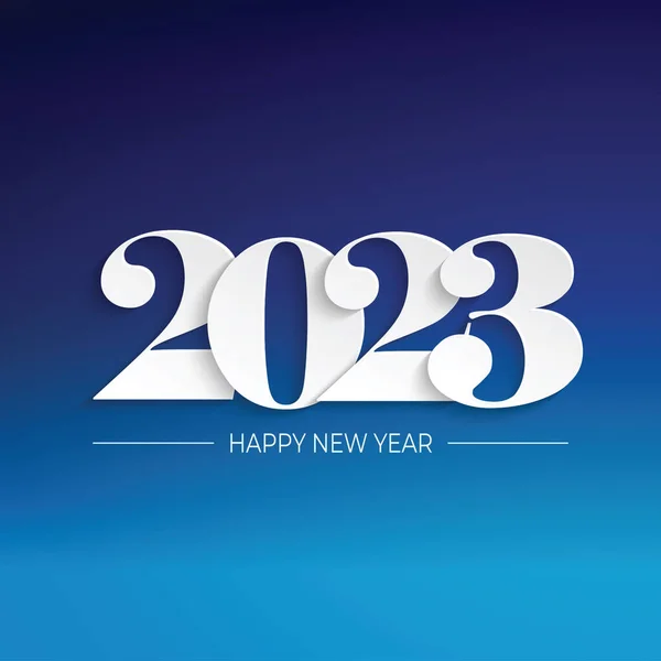 2023年新年快乐白色数字剪纸风格蓝色背景矢量插图 — 图库矢量图片