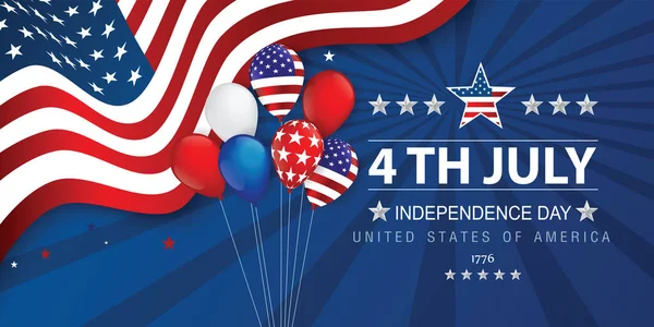Vektorová Ilustrace Července Den Nezávislosti Vlajka Usa Červencem Modrém Pozadí — Stockový vektor