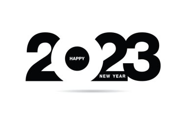 Mutlu yıllar 2023 metin tasarımı. Broşür tasarım şablonu, kart, afiş için. Vektör çizimi. Beyaz arkaplanda izole.