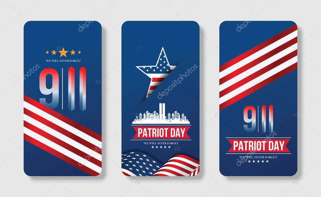 Mobile phone american flag illustration for Patriot Day in United States. Celebrate annual in September 11. We will never forget.We remember. Memory day.Patriotic american elements.Vector illustration