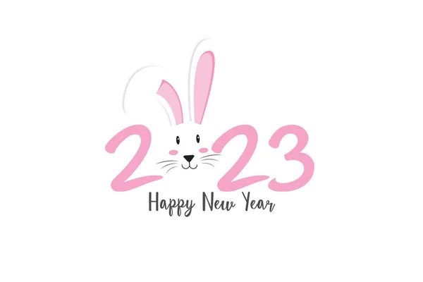 Happy New Year 2023 Year Rabbit Cute Pink Holiday Number — Stock Vector