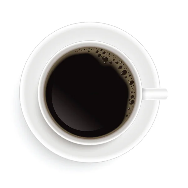Cup Coffee Saucer Top View Realistic Vector White Background — Image vectorielle