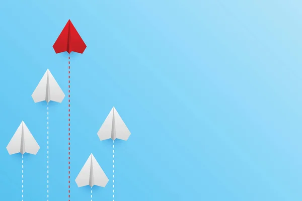 Paper Plane Blue Background Business Competition Concept Leadership New Ideas — Vector de stock
