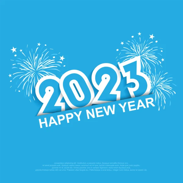 Happy New Year 2023 Design Numbers Celebration Fireworks Blue Background — Image vectorielle