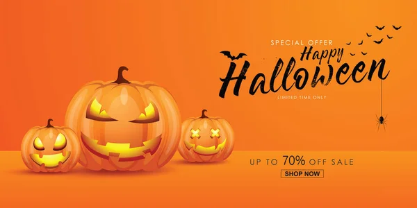 Halloween Sale Promotion Poster Banner Halloween Pumpkin Orange Background Vector — 스톡 벡터