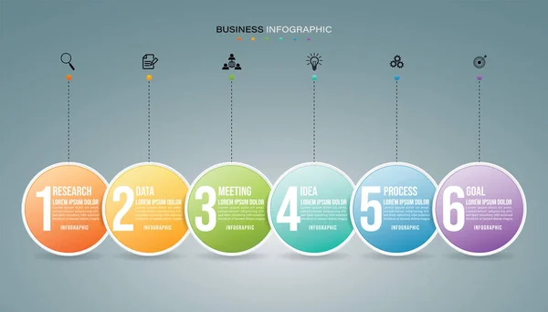 Business Infographic Circle Shape Six Option Process Step Presentation Can — стоковый вектор