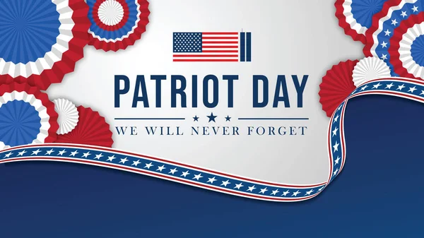 Vector banner design template with american flag and text on dark blue background for Patriot Day. vector poster. Patriot Day, September 11, We will never forget