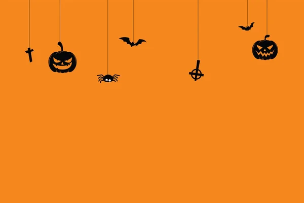 Happy Halloween Hintergrund Vektor Illustration Halloween Hängen Ornamente Auf Orangefarbenem — Stockvektor