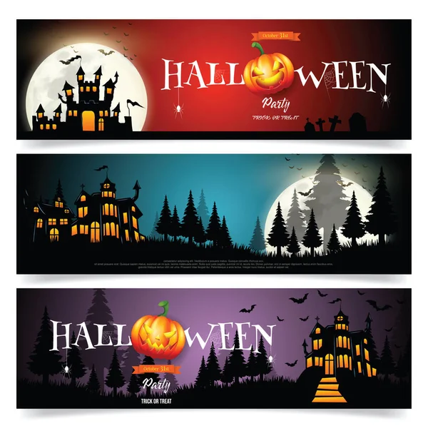 Készlet Három Halloween Bannerek Vector Illusztrátor — Stock Vector