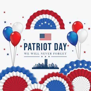 New York 'ta İkiz Kuleler, Skyline. 11 Eylül 2001 vektör posteri. Vatanseverlik Günü, 11 Eylül, asla unutmayacağız