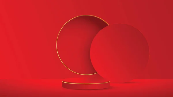 Red Gold Podium Pedestal Studio Lighting Minimal Background Design Creative — стоковый вектор