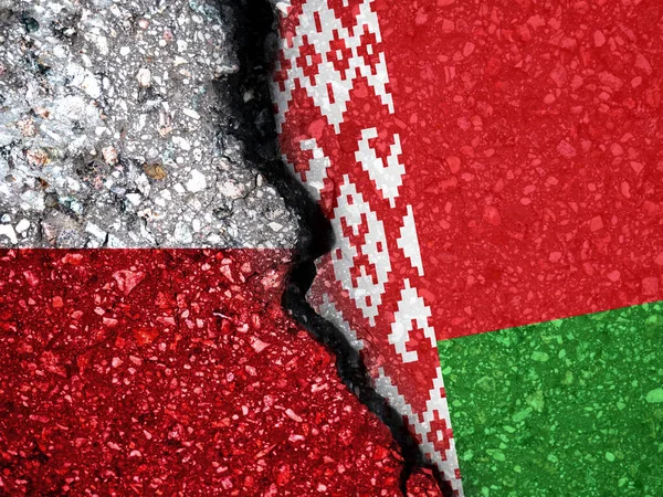 Banderas Bielorrusia Polonia Sobre Fondo Piedra Refugiados Camino — Foto de Stock