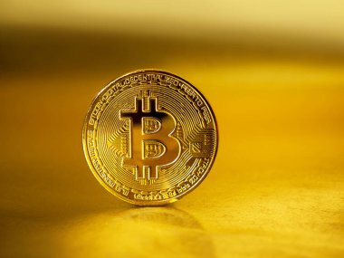 Bitcoin altın para. Kripto para sanal para BTC. Engelleme teknolojisi, Bitcoin madencilik konsepti. Borsa Konsepti