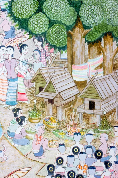 Фреска в храме Чангмая в Таиланде — стоковое фото