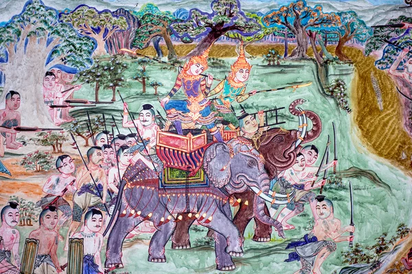 War elephants in thailand mural — Stock Photo, Image