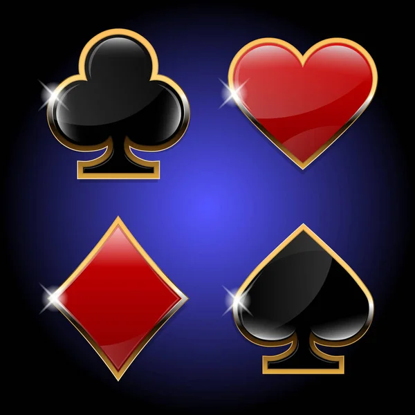 Vector Illustration Hearts Diamonds Clubs Spades Casino Suits Golden Elements — Stock Vector