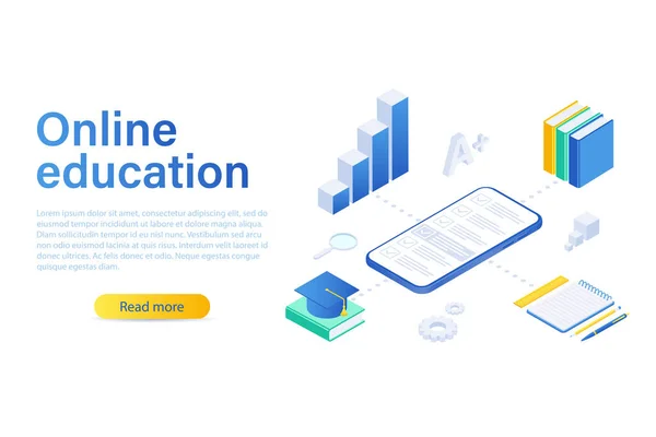 Modern Design Isometrische Concept Van Online Onderwijs Voor Website Mobiele — Stockvector