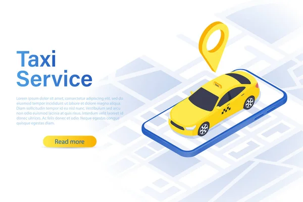 Modello Sito Web Applicazione Mobile Del Servizio Taxi Macchina Gialla — Vettoriale Stock