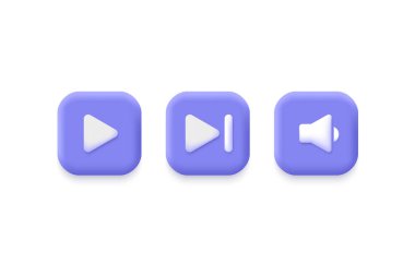 3D müzik çalar minimalist çizgi film tarzında düğmeler. Simge çalma, ses, bitiş, sonraki. Beyaz arkaplanda izole edilmiş vektör illüstrasyonu.