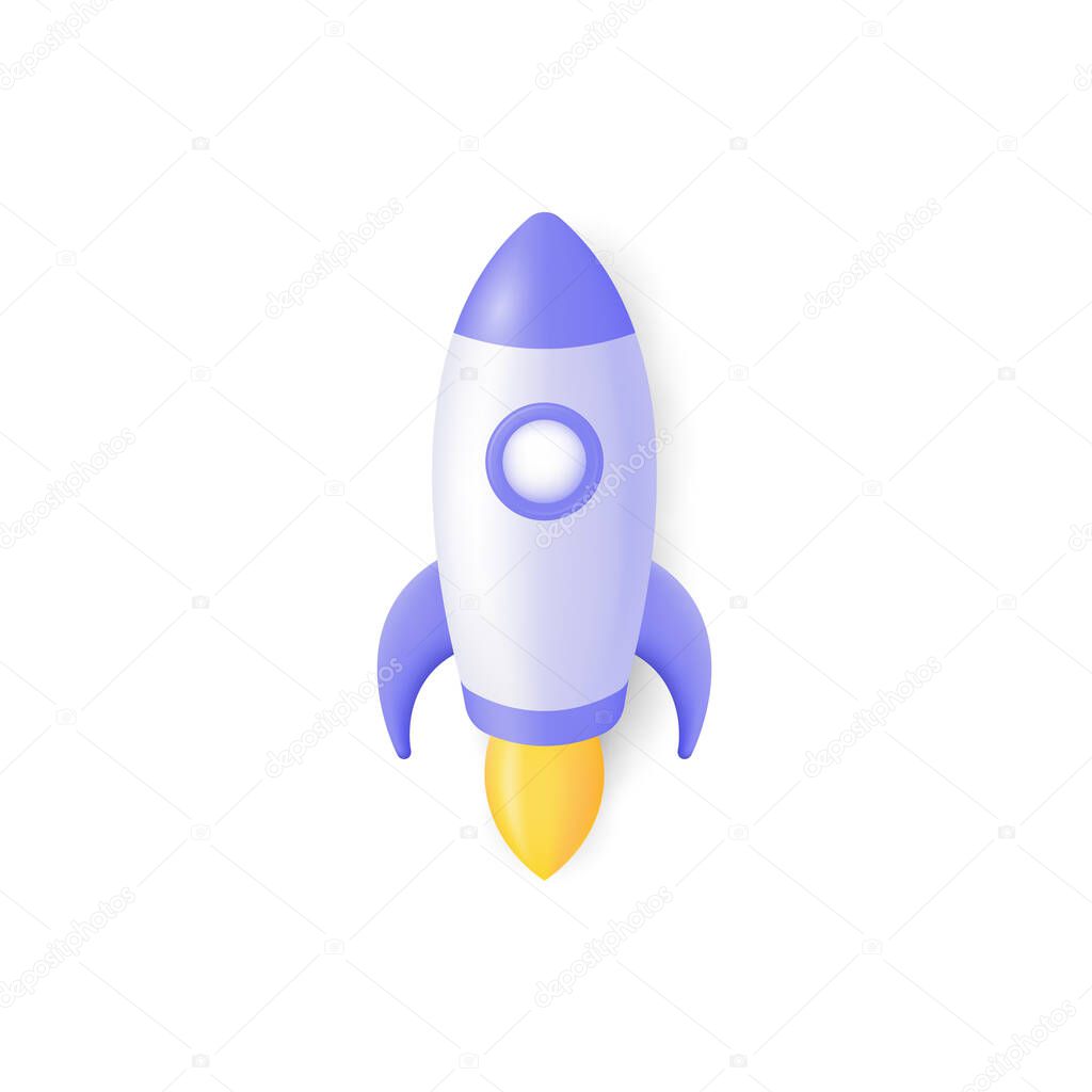 3d rocket icon in cartoon minimalistic style. toy spaceship concept of starting a business, startup, idea. vector illustration isolated on white background.