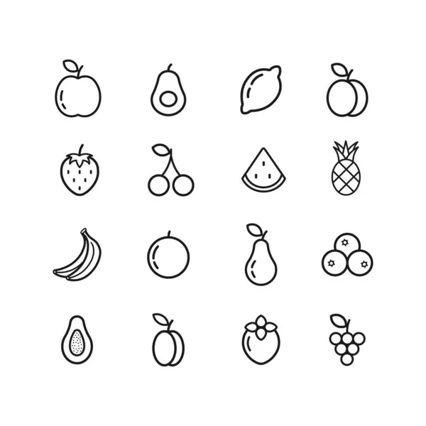 Simple Set Fruit Related Vector Line Icons Contains Icons Strawberry — Stockvektor