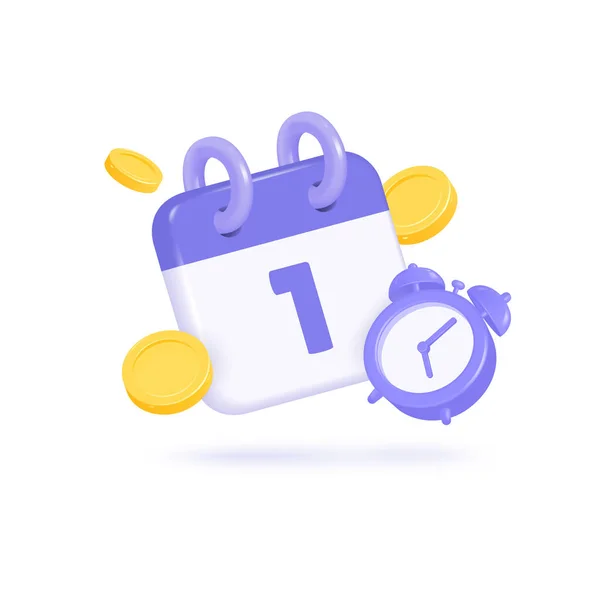 Calendar Alarm Clock Gold Coins Concept Reminder Timely Payment Services — Image vectorielle