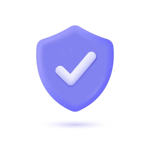 Shield Check Mark Icon Minimalistic Cartoon Style Safety Security Concept — Stockvektor