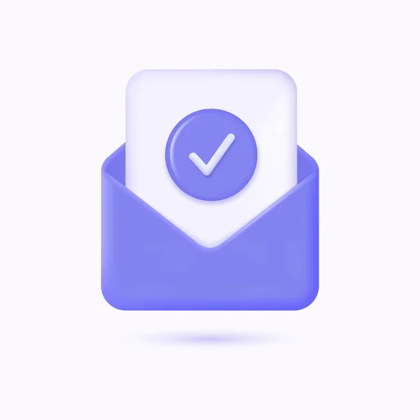 Mail Envelope File Check Mark Icon Realistic Cartoon Style Concept — Wektor stockowy