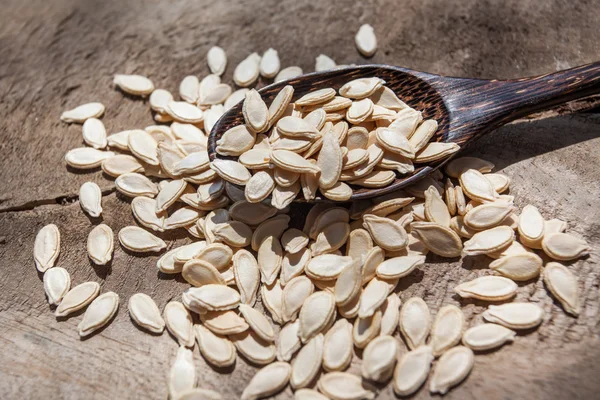 Wax gourd seeds on a wooden spoon — Stock Photo, Image