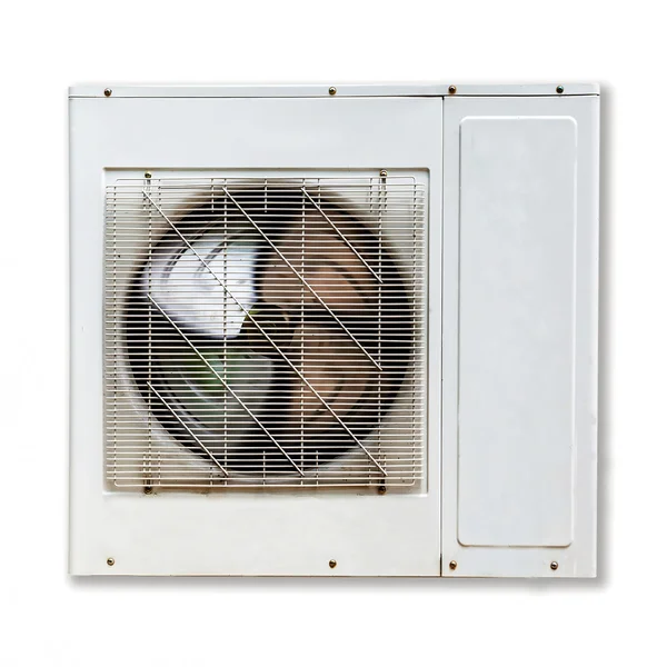 Bílý kov vzduchový kompresor naklonění levá izolované na bílém backgro — Stock fotografie