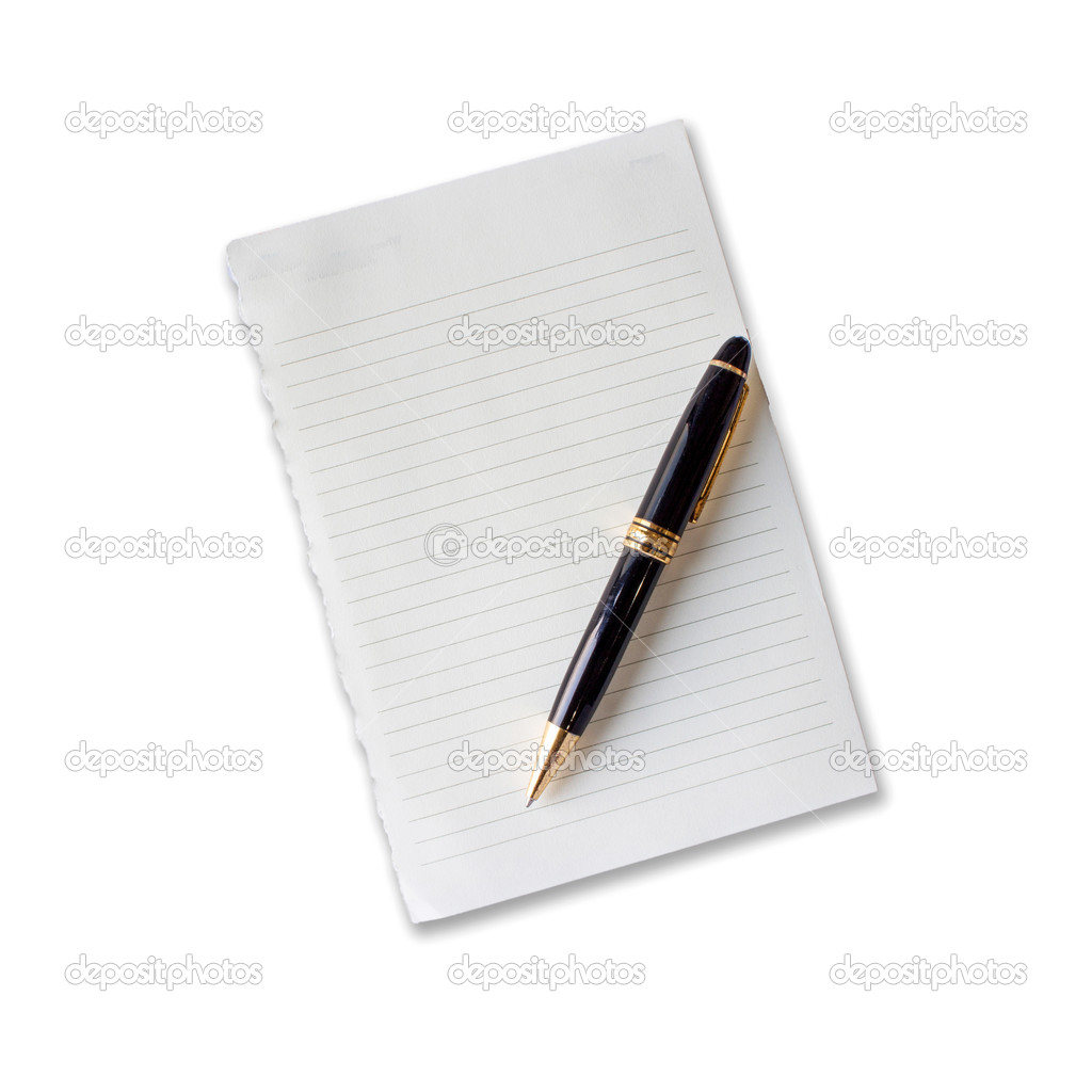 note paper and pen on white background