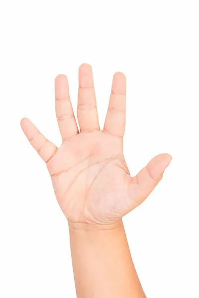 Изолированная рука мальчика показывает число пять — стоковое фото