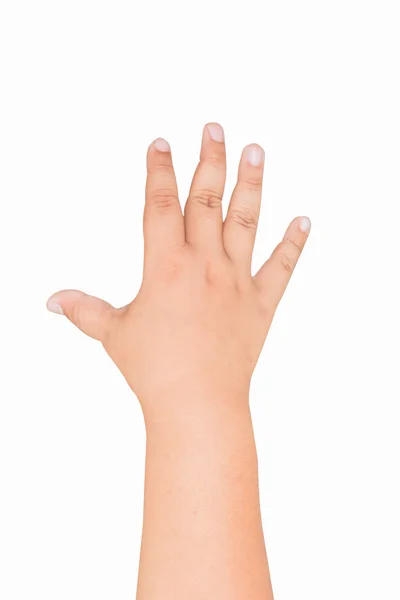 Isolado mão menino mostra o número cinco — Fotografia de Stock