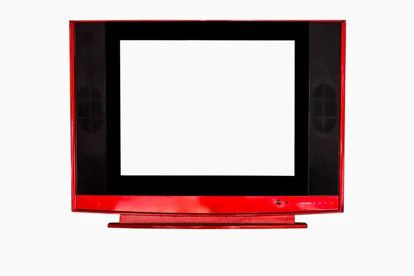 Red television on isolated white close up — Stock Photo, Image