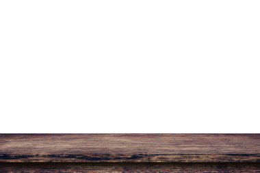 Boş tahta tablo beyaz arkaplanı izole et ve ürün için kopyalama alanı ile montajı göster.