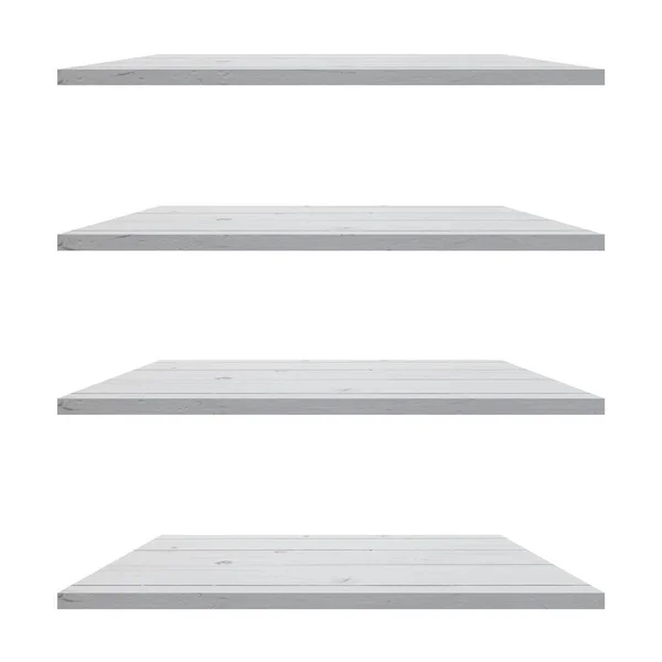 Wood Shelves Table Isolated White Background Display Montage Product — Stock Photo, Image