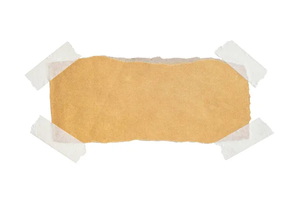 Štítky Hnědého Papíru Připevněné Lepicí Páskou Bílém Pozadí — Stock fotografie