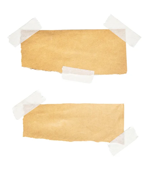 Brązowe Etykiety Papierowe Przymocowane Taśmą Klejącą Białym Tle — Zdjęcie stockowe