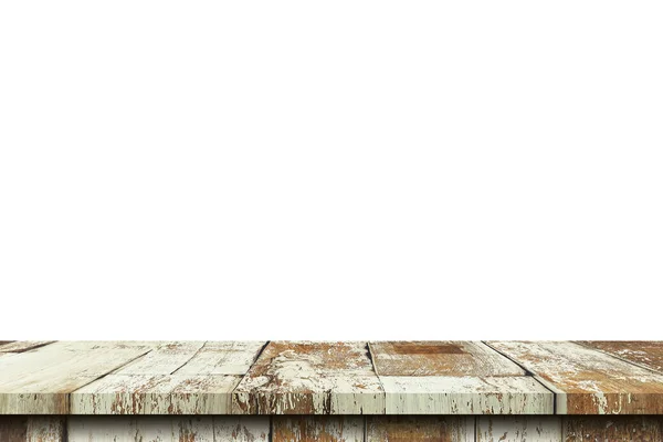 Leerer Alter Holztisch Auf Isoliertem Weißem Hintergrund Und Displaymontage Mit — Stockfoto